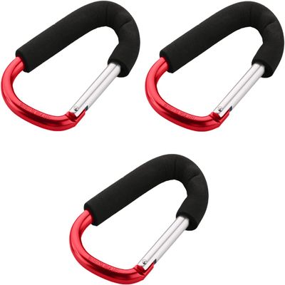 Yinpecly 3Pcs Stroller Hooks by Baby,5.51 inch Length Large Stroller Hooks for Mommy,Convenient Organizer Hook Bag Clips Pram Pushchair Grocery or Diaper Bags Holder, Red