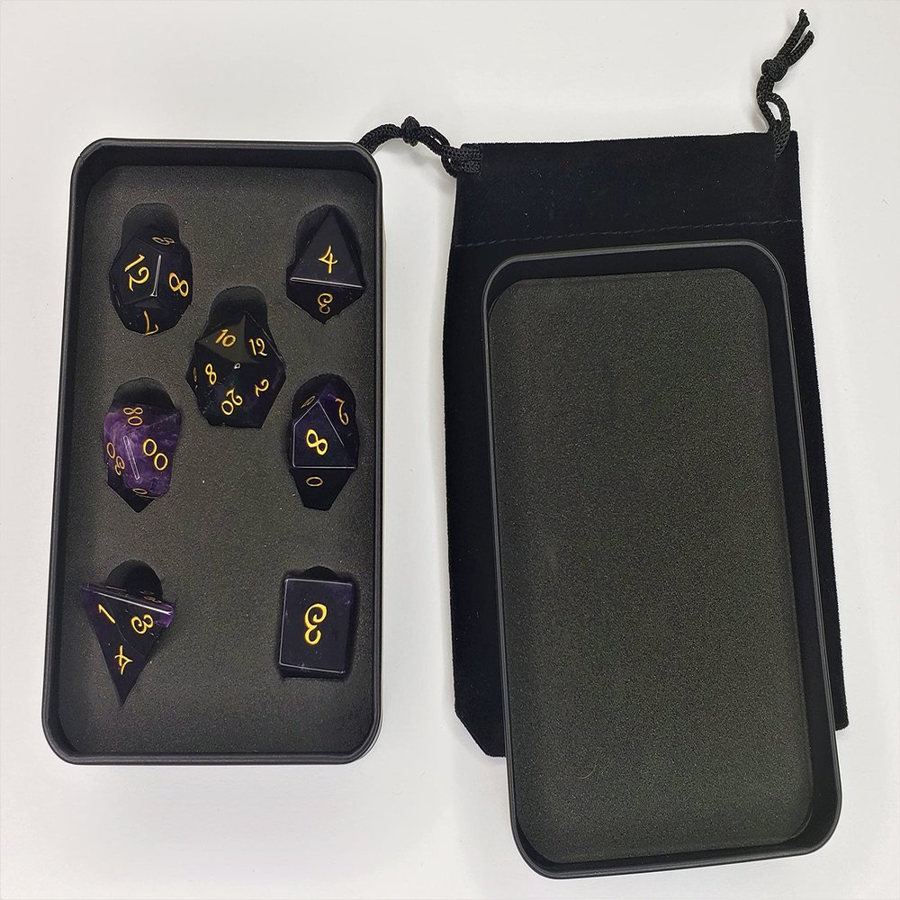 7 Piece Polyhedral Amethyst Gemstone RPG Dice Set for DND Dungeons and Dragons Pathfinder MTG, Purple