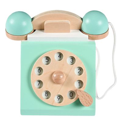 Tachiuwa Classic Wooden Telephone, Realistic Vintage Dial Telephone Playset Pretend Play Montessori Interactive for Age 3Y and Up