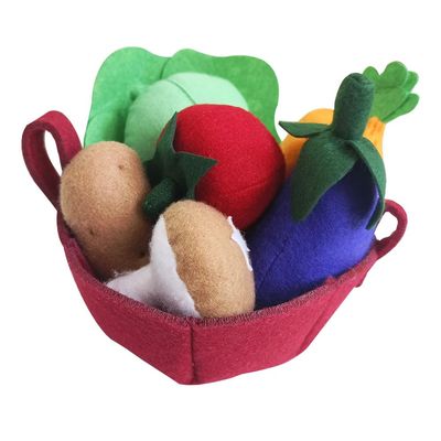 Felt Food Vegetables 7-Piece Set for Kids - Toddler Pretend Play Grocery Basket with Soft Plush Vegetables (Tomato, Carrot, Potato) - Educational Toy Food Playset for Ages 3+