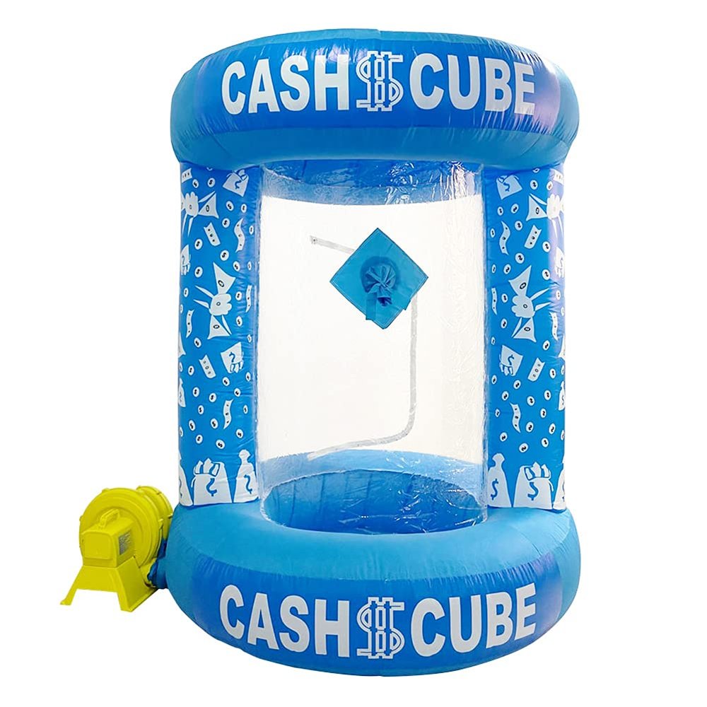 TONGFUSHE Inflatable Cash Cube Booth with 2pcs Blower and 3D Money Grab Machine - Light Blue
