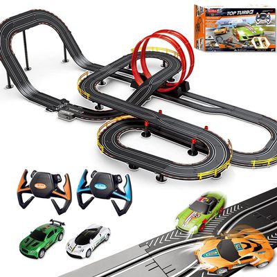 40FT Slot Car Race Track Set Electric Powered Super Loop Speedway with Four Cars for Kids with Sounds and Light Dual Racing Adult-Slot Car Set