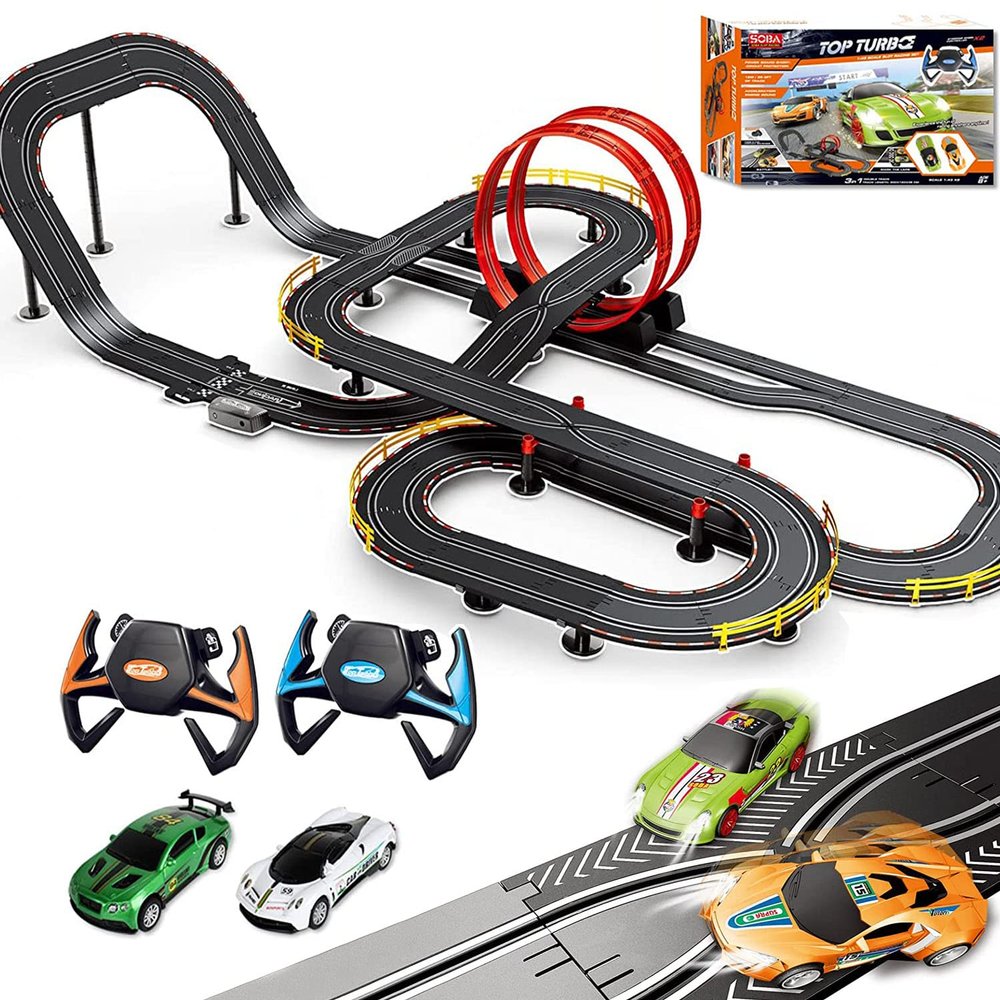 40FT Slot Car Race Track Set Electric Powered Super Loop Speedway with Four Cars for Kids with Sounds and Light Dual Racing Adult-Slot Car Set