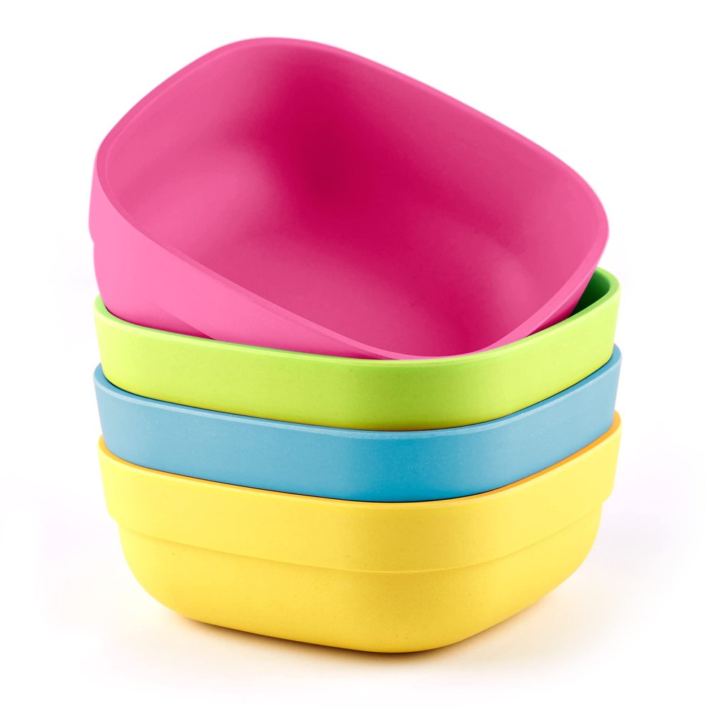 GET FRESH PLA Kids Bowls Set 4-Pack Melamine-Free Cereal Bowls for Kids and Toddlers Microwave Safe Stackable BPA-Free PLA Childrens Dinnerware Snack Bowls Reusable Kids Dishes for Daily Use
