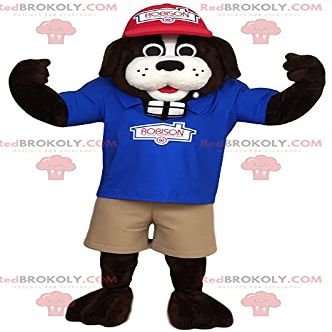 SPOTSOUND REDBROKOLY Mascot of St Bernard in work clothes.