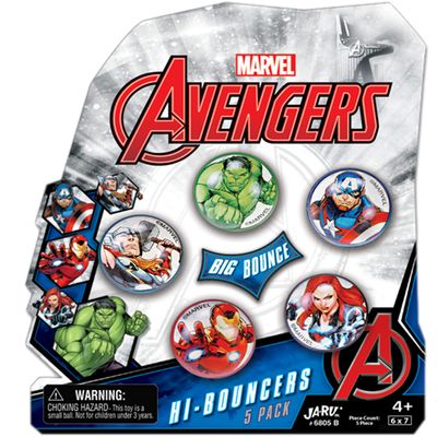 JA-RU Marvel Avengers Bouncy Superballs Super Hi Bounce 1.2" (1 Pack of 5 Balls) Hulk, Thor, Cap America & Friends Fidget Balls Small Toys for Kids Prize Giveaways Gift Birthday Supplies B-6805-1