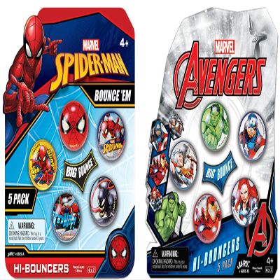 JA-RU Marvel Avengers Bouncy Superballs Super Hi Bounce 1.2" (Pack of Balls) Hulk, Thor, Cap America & Friends Fidget Balls Small Toys for Kids Prize Giveaways Gift. (Spiderman/Avengers 2 Packs)
