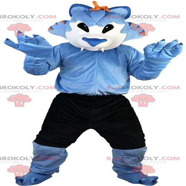 SPOTSOUND Blue and white wolf REDBROKOLY Mascot, feline costume with shorts