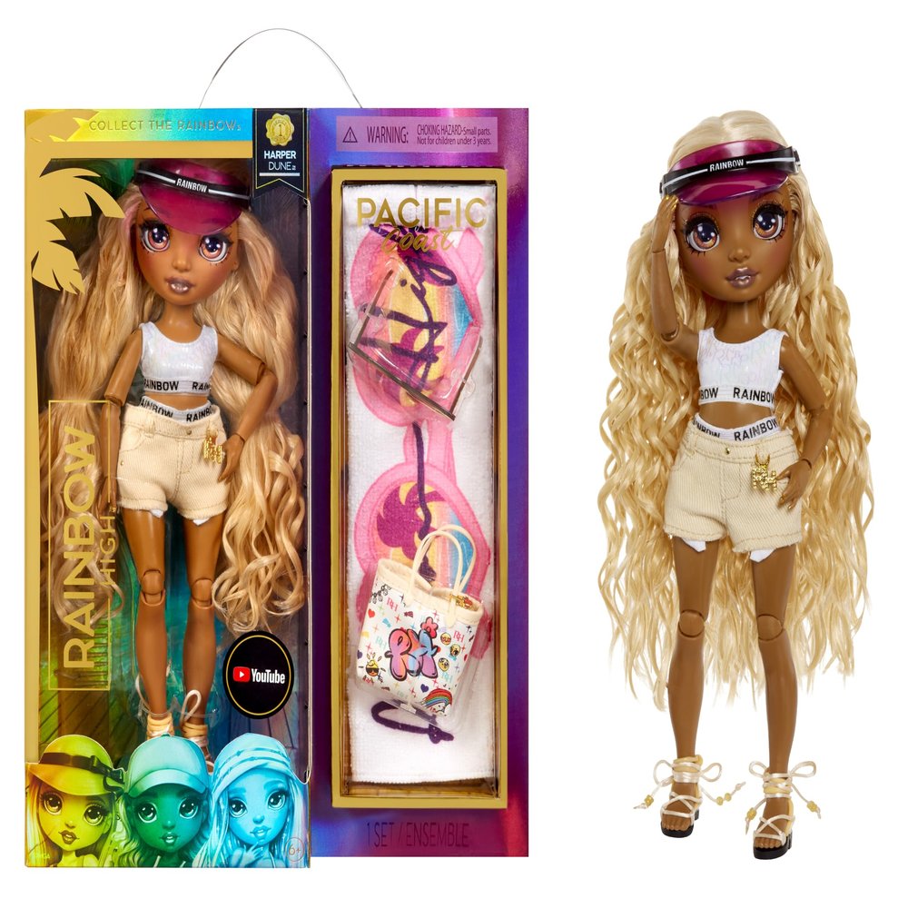 Rainbow High Pacific Coast Harper Dune- Sand (Light Yellow) Fashion Doll with Outfit, Pool Accessories Playset, Interchangeable Legs, Toys for Kids, Great Gift for Ages 6-12+ Years