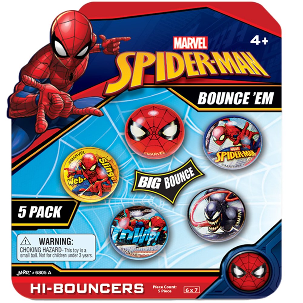 JA-RU Marvel Spiderman Bouncy Superballs Super Hi Bounce 1.2" (1 Pack of 5 Balls) Fidget Balls Small Toys for Kids Prize Premium Giveaways Gift Birthday Supplies A-6805-1
