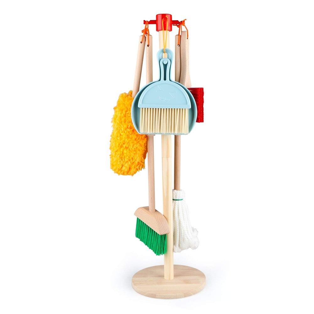 FOPNETS Kids Cleaning Set Toys 7 Piece Cleaning Toys for Toddlers Pretend Play Cleaning Tools for Kids Wooden Detachable Housekeeping Broom Dustpan Duster Brush Mop
