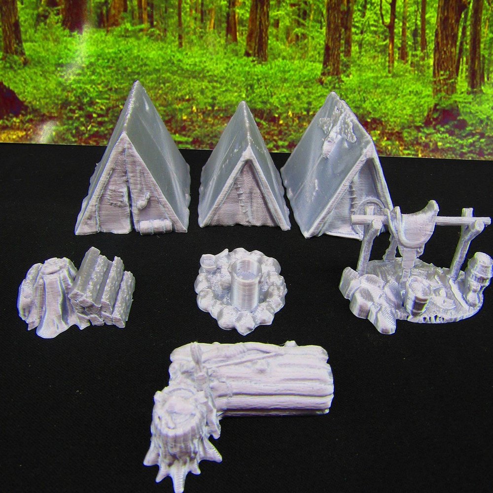 Adventurer's Camp w/ Tents Campfire and More 28mm Miniature Hero's Scale Scatter Terrain RPG Tabletop Fantasy Games Dungeon's and Dragons