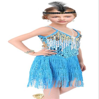 1920's Sequins Flapper Dress Children's Day Gift Party Halloween Costumes for Girls Accessories Set (Large, Style 7 Lake Blue)