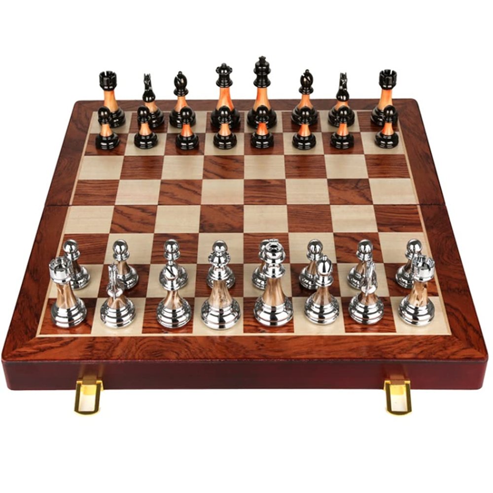 17.7in / Chess Sets Wooden Box Board Game with Storages Folding Chess Box -Beginner Chess Set for Kids and Adults ( Size : 17.7" )