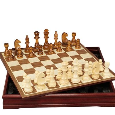 17.7in Chess Set Inlaid Wood Chess Board Deluxe Wood Board and Storage -Beginner Chess Set for Kids and Adults (1) ( Size : 17.7" )