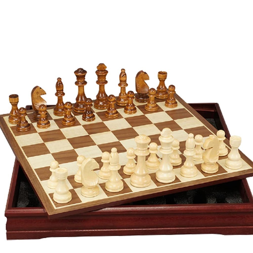 17.7in Chess Set Inlaid Wood Chess Board Deluxe Wood Board and Storage -Beginner Chess Set for Kids and Adults (1) ( Size : 17.7" )