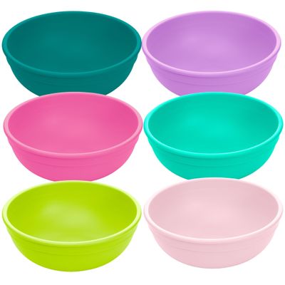 Re-Play Made in USA 20 Oz. Reusable Plastic Bowls, Pack of 6 - Dishwasher and Microwave Safe Bowls for Snacks, Cereals, and Everyday Dining - Durable Toddler Bowl Set 4.75" x 4.75" x 2" - Fairytale