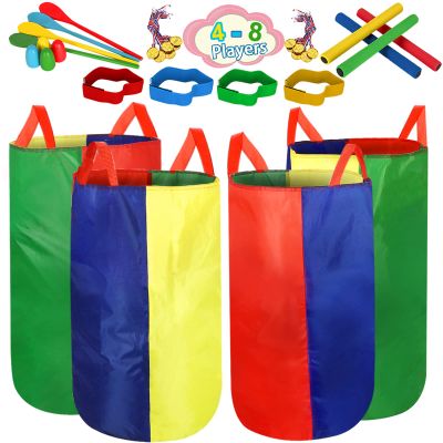 4-8 Player Potato Sack Race Bags Backyard Games for Kids and Adult, Field Day Birthday Party Outdoor Games for Kids Family,Carnival Game,Egg and Spoon Race,3 Legged Race,Relay Batons,Easter Fun Games
