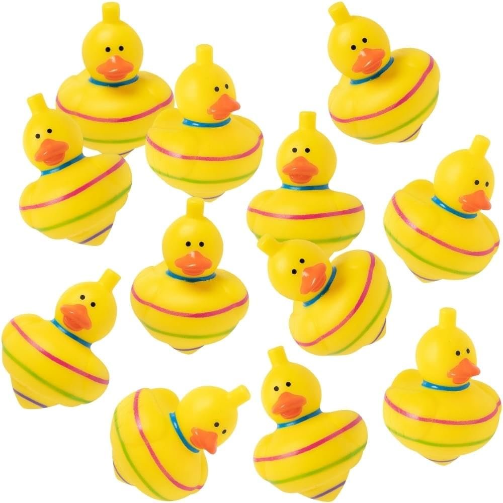 Fun Express Rubber Ducky Spin Tops - 12 Pieces