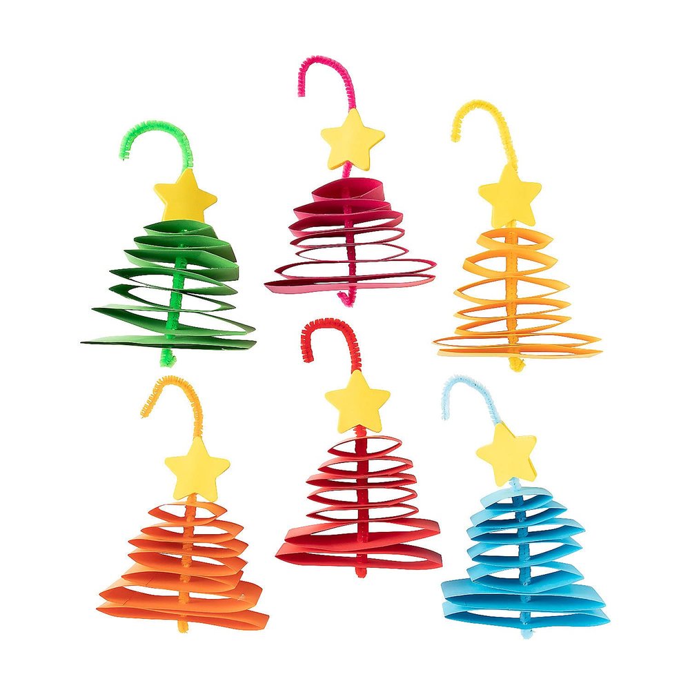 Assorted Colors Bright Paper Christmas Tree Ornament Craft Kit - 4" x 7" (Set of 12) - Ideal for DIY Holiday Decorations & Kids Crafts