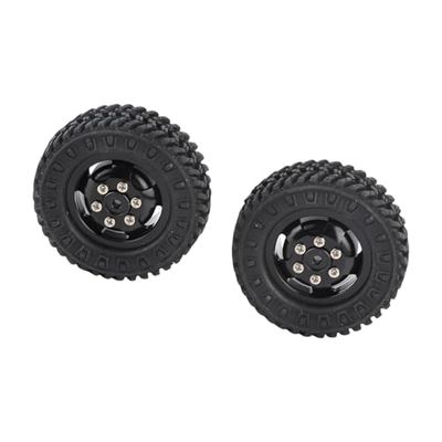 VGEBY RC Truck Wheel,2Pcs Rubber Tire 55mm Dia Aluminium Alloy Fit for D12 1/10 RC Car RC Vehicle Scale Accessories (Black) Car Model Accessory D12 Upgrades 1/10 Rc Wheels and