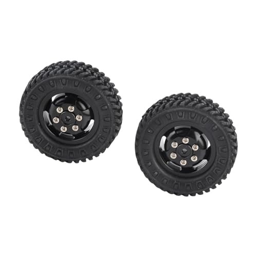 VGEBY RC Truck Wheel,2Pcs Rubber Tire 55mm Dia Aluminium Alloy Fit for D12 1/10 RC Car RC Vehicle Scale Accessories (Black) Car Model Accessory D12 Upgrades 1/10 Rc Wheels and