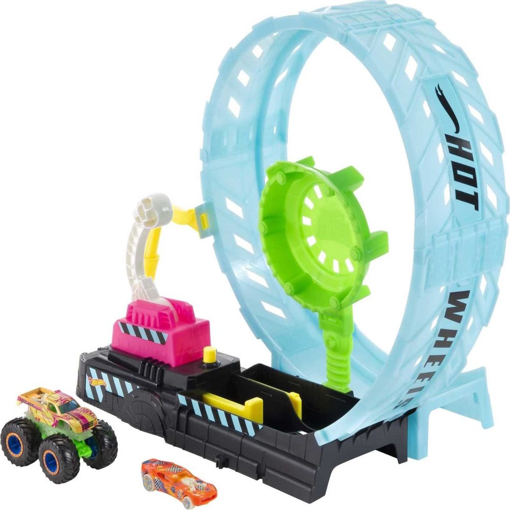 Hot Wheels Monster Trucks Glow in The Dark Epic Loop Challenge Playset with Launcher, Ramp & Giant Loop, Includes 1:64 Scale Die-Cast Toy Truck & Car