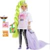 Barbie Extra Doll &Accessories with Neon Green Hair, Feather Boa & Pet Parrot view 1