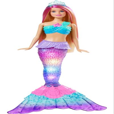 Barbie Mermaid Doll with Water-Activated Twinkle Light-Up Tail, Barbie Dreamtopia Mermaid Toys, Pink-Streaked Hair
