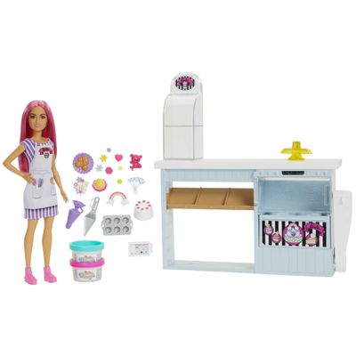 Barbie Doll and Accessories, Bakery Playset with Pink-Haired Petite Doll, Baking Station, Cake-Making Feature and 20+ Play Pieces
