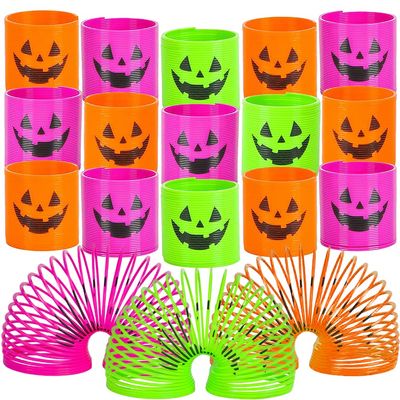 ArtCreativity Jack-O-Lantern Coil Springs, Set of 48, Plastic Pumpkin Mni Slinky Toys in Assorted Colors, Non-Candy Halloween Treats, Spooky Gifts Fun Party Favors, Goodie Bag Fillers for Kids
