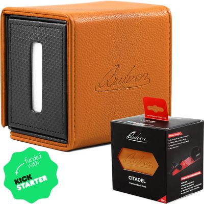 Quiver Time Orange Citadel Deck Block for Magic: the Gathering Cards - 100+ TCG Card Deckbox, Commander MTG Deck Box for Cards, Dice & Tokens, Custom Divider, Magnetic Closure
