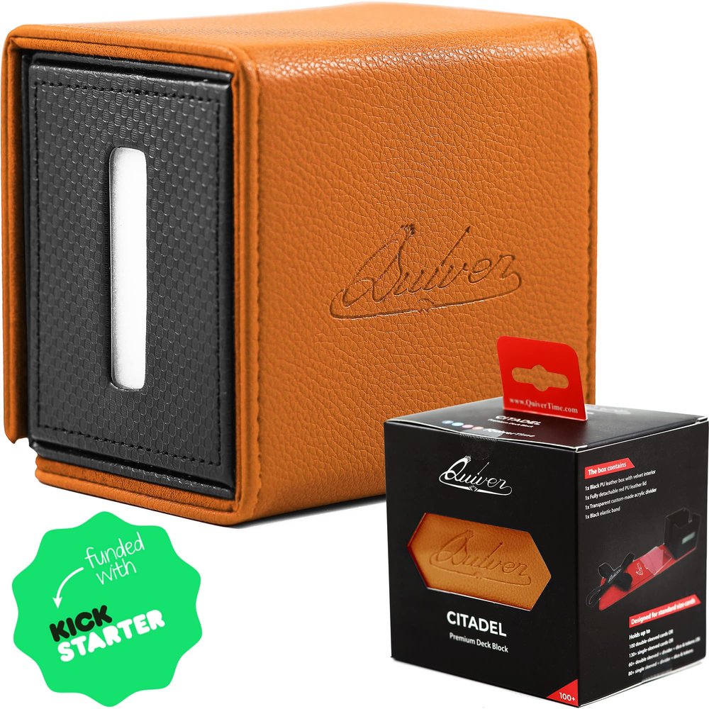 Quiver Time Orange Citadel Deck Block for Magic: the Gathering Cards - 100+ TCG Card Deckbox, Commander MTG Deck Box for Cards, Dice & Tokens, Custom Divider, Magnetic Closure
