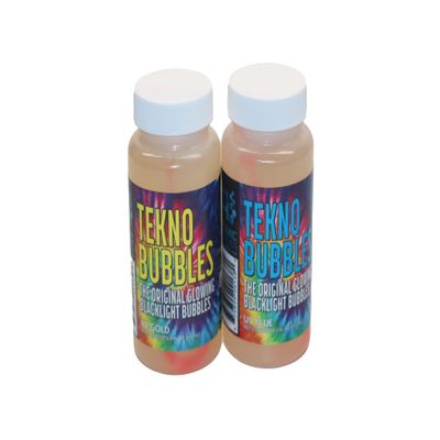 Atomic Bubbles: Tekno Bubbles - 2 Pack (1 Gold, 1 Blue) - 4oz Bottles, UV Blacklight Glow Bubbles, Glow Parties, Indoor & Outdoor, Kid Safe Non-Toxic