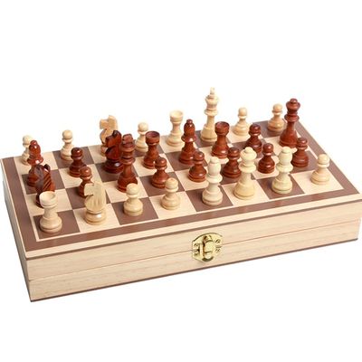 11.8in / Chess Sets Wooden Box Board Game with Storages Folding Chess Box - Parent-Child Interaction & Beginners Kids ( Color : Natural )