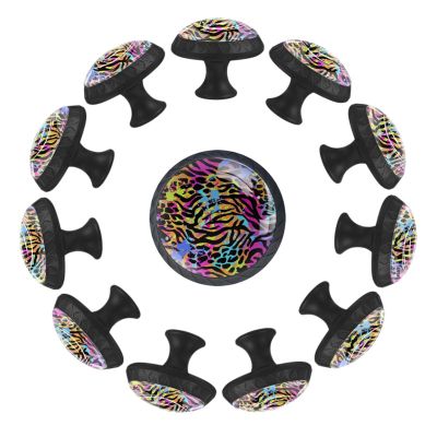12 Pieces Colorful Neon Animal Mix Glass Knobs for Dresser Drawers, 1.37 x 1.10 in Round Kitchen Cabinet Pulls for Home Office Nursery Kids Room