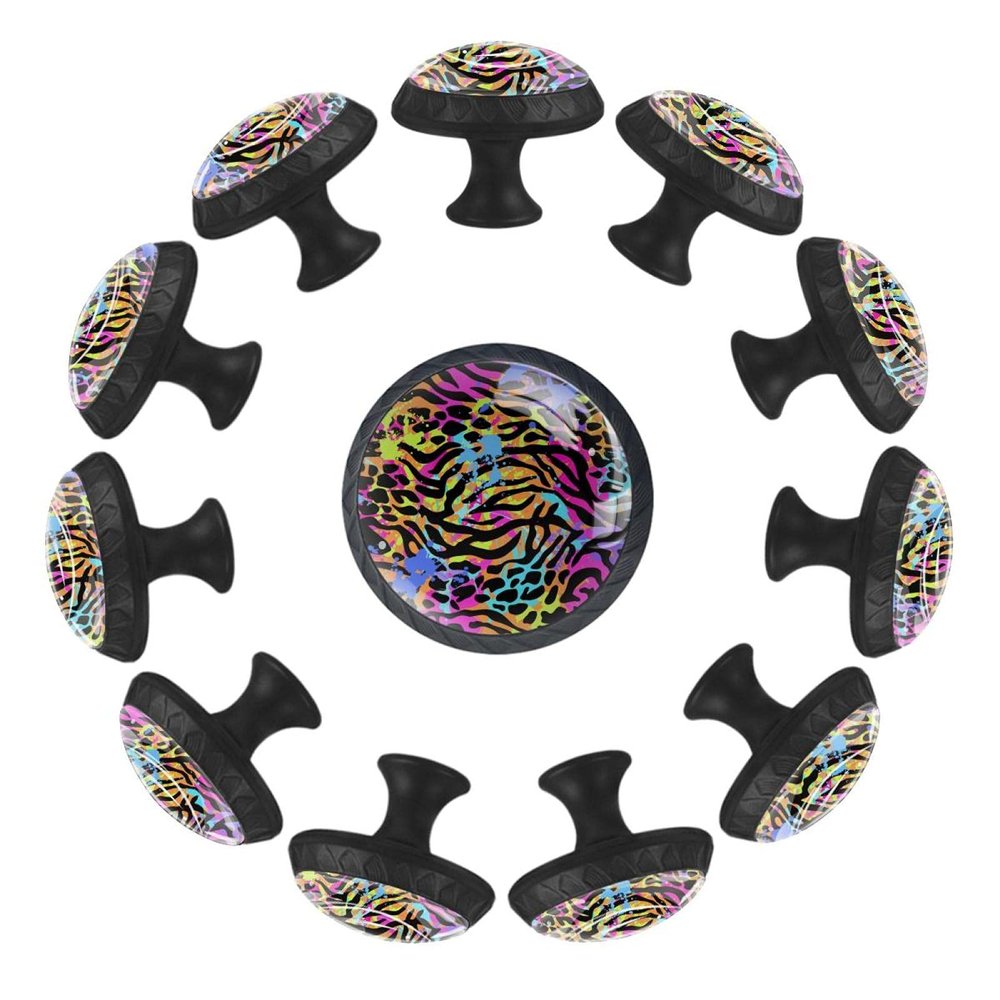 12 Pieces Colorful Neon Animal Mix Glass Knobs for Dresser Drawers, 1.37 x 1.10 in Round Kitchen Cabinet Pulls for Home Office Nursery Kids Room