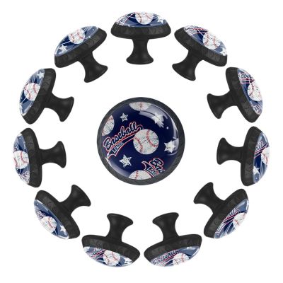 12 Pieces Baseball Stars Glass Knobs for Dresser Drawers, 1.37 x 1.10 in Round Kitchen Cabinet Pulls for Home Office Nursery Kids Room