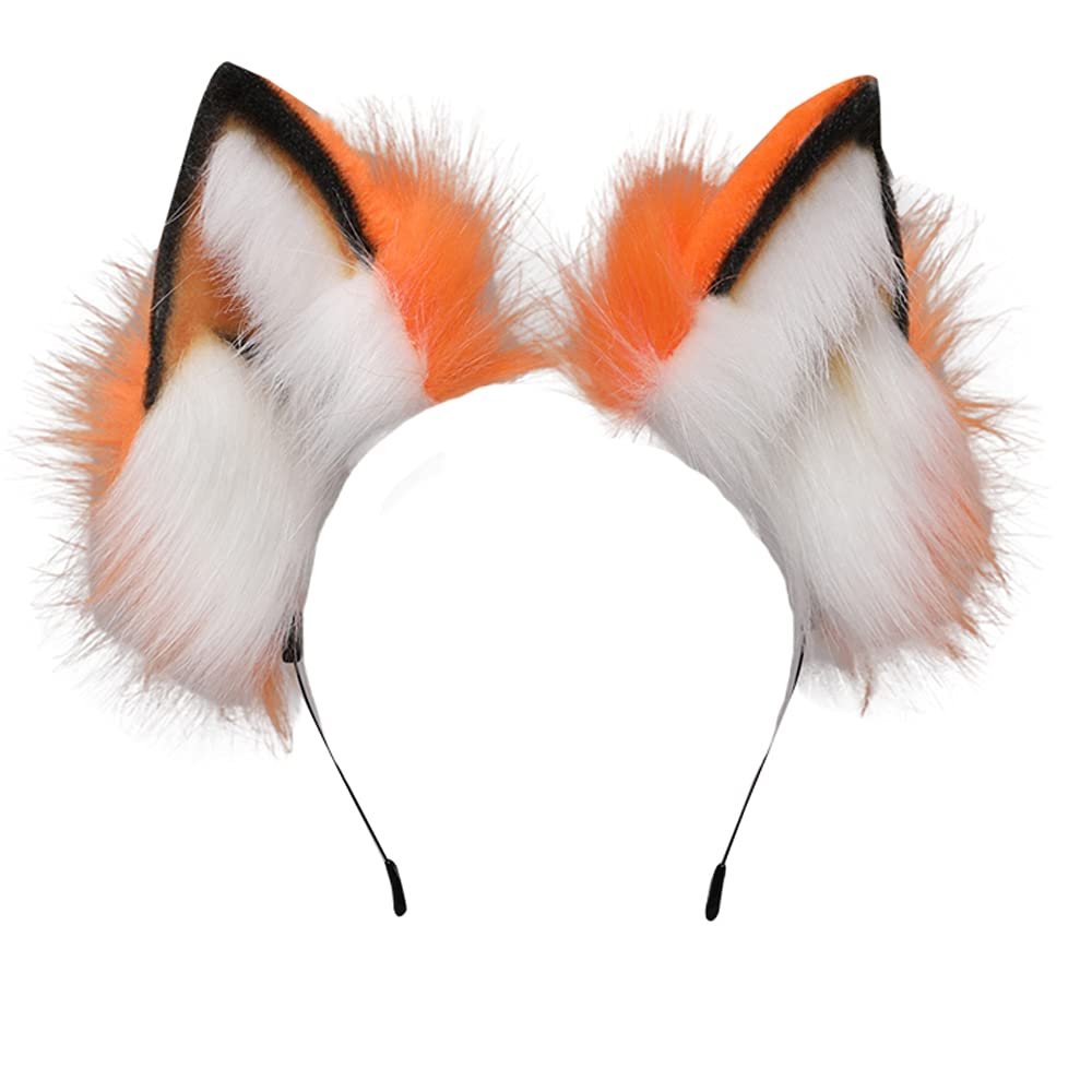 VIGVAN Handmade Wolf Fox Ears Animal Cosplay Cute Head Accessories for Halloween (Orange)