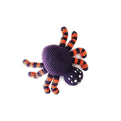 Pebble Purple Spider Rattle, Fair Trade, Machine Washable, 5-inch Length, Cotton Yarn