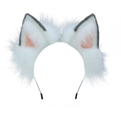 VIGVAN Handmade Wolf Fox Ears Animal Cosplay Cute Head Accessories for Halloween (Wolf White1)