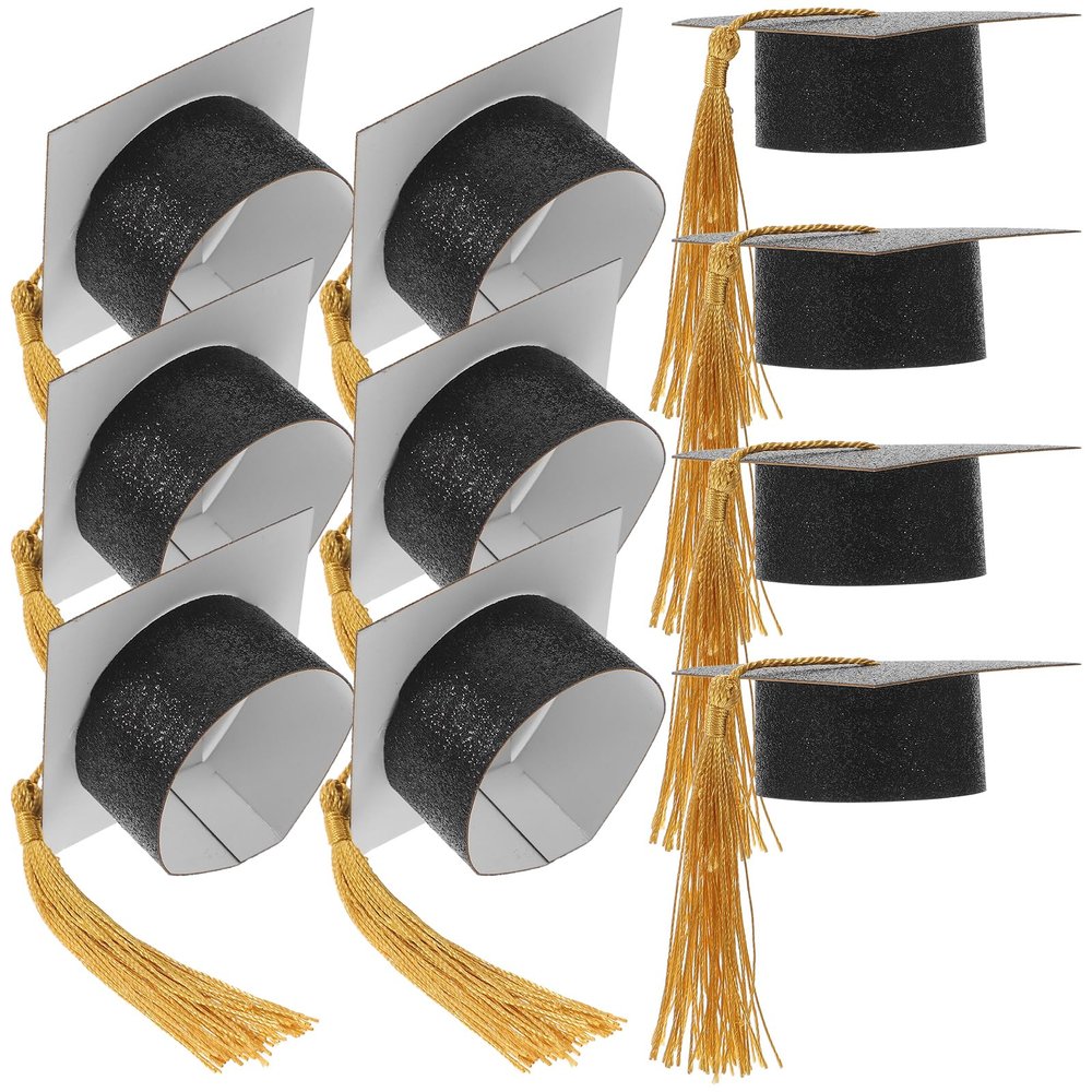 10pcs Mini Graduation Caps Graduation Hat Wine Bottle Covers Cupcake Toppers Hats Decoration for