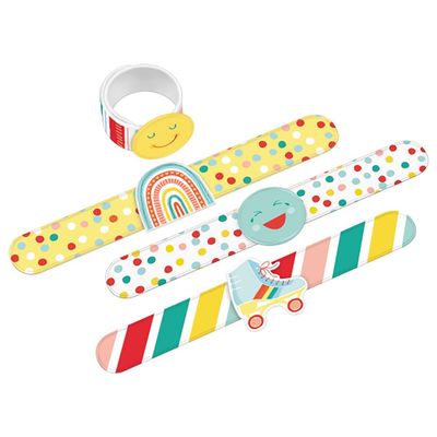 Amscan All Smiles Slap Bracelets - 8.75" 4 (Pieces) - Vibrant Colorful Plastic Snap-On Wristbands - Perfect for Kids Party Favors, Gifts, & Fashion Accessories