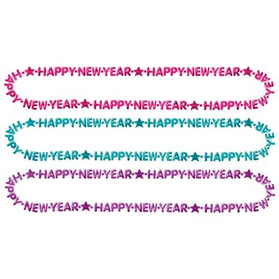 Assorted Colors Happy New Year Beads Pack - 33" (3 Count) | Electroplated Plastic Costume Accessories, Ideal for Unforgettable New Year's Eve Party