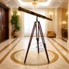 Nautical Floor Standing Antique Finish Tripod Telescope Adjustable 52" Tall Solid Brass Single Barrel Griffith Scope view 3