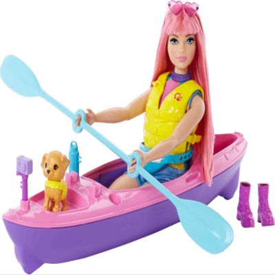 Barbie It Takes Two Doll & Accessories, Playset with Kayak, Puppy & More, Daisy Doll with Curvy Body & Pink Hair