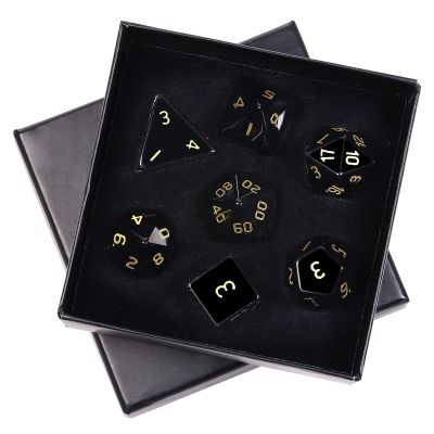 mookaitedecor 7 PCS Obsidian Crystal Polyhedral DND Dice Set, Polished Tumbled Stones Dices for RPG MTG Table Games Home Decoration