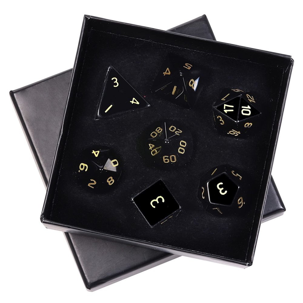 mookaitedecor 7 PCS Obsidian Crystal Polyhedral DND Dice Set, Polished Tumbled Stones Dices for RPG MTG Table Games Home Decoration