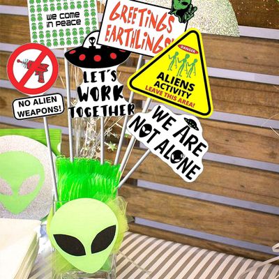 24pcs(6 styles) Alien Theme Table Centerpiece Sticks Decorations UFO Alien Table Toppers Decorations We Are Not Alone for Adults Birthdays Baby Shower First Birthday Party Supplies