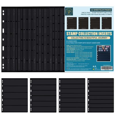 Stamp Collection Inserts - Collector Stamp Album 12 Sheets with 4 mixed sizes for Stamp Collection Binder Kit IS01MX112